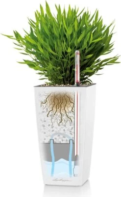 LECHUZA Tischgefäß MAXI CUBI, Weiß Hochglanz