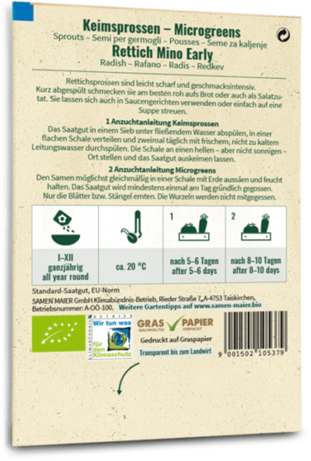 Bio Keimsprossen/Microgreens - Rettich "Mino Early" – Bild 2