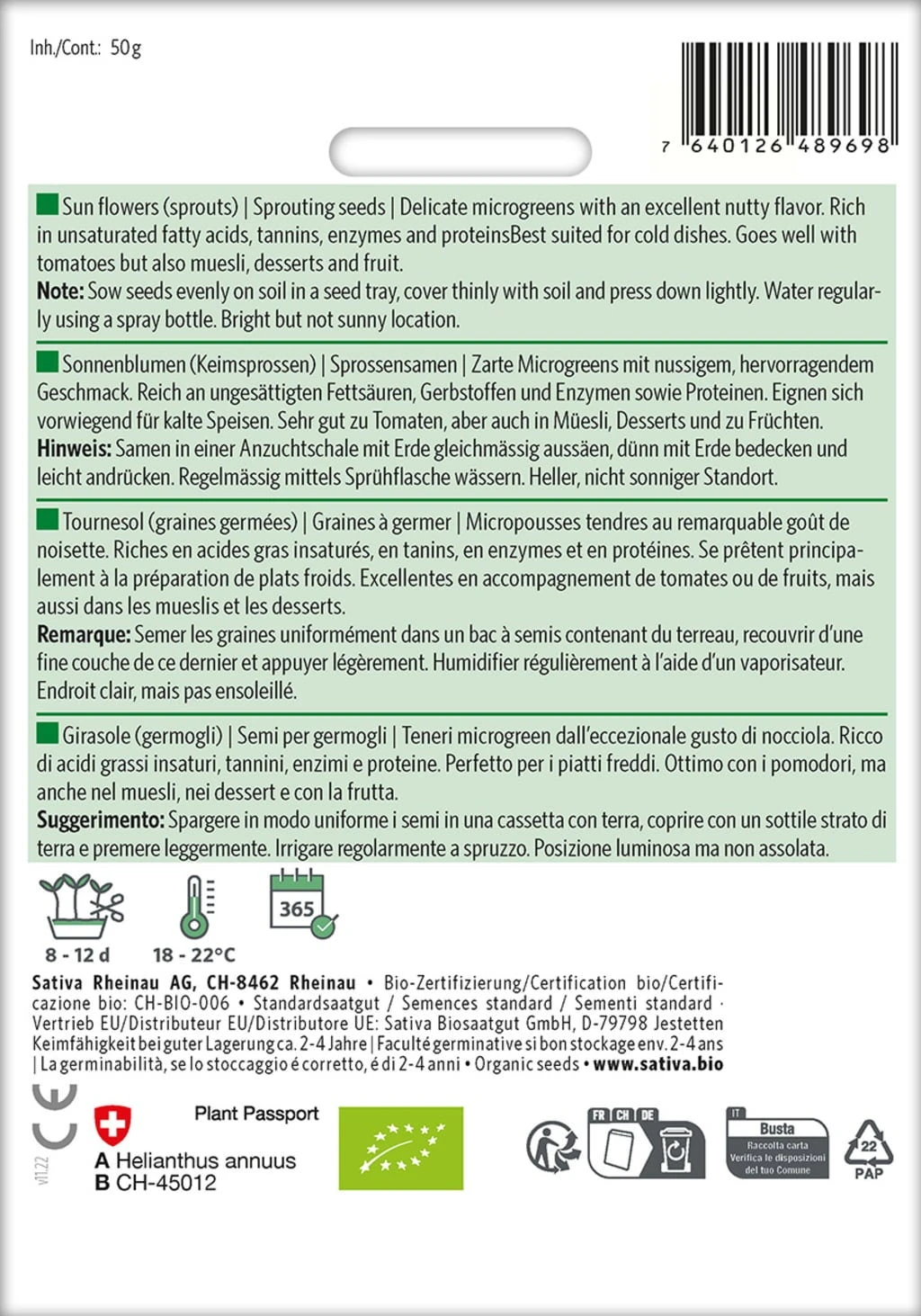 Bio Keimsprossen "Sonnenblumen"